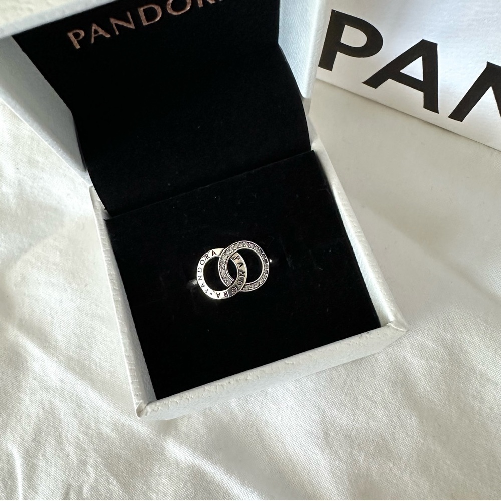 Authentic PANDORA CIRCLES Silver LOGO SIGNATURE Ring - 50